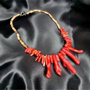 Genuine Coral Vintage Necklace With Unique Red Coral Branches